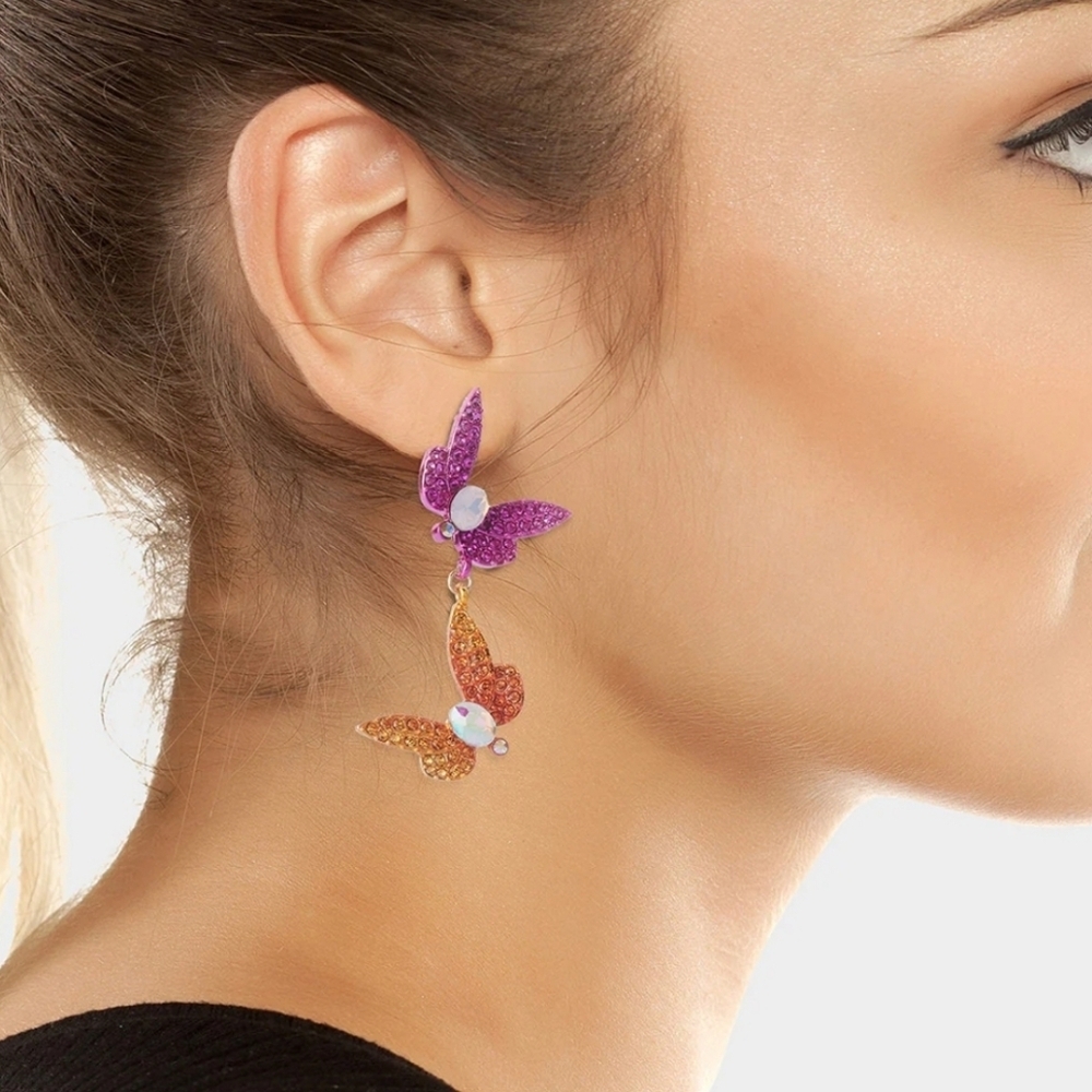 🦋🔹️Betsey Johnson🔹️Garden Glam Dragonfly Double Drop Stud Earrings - Picture 2 of 9